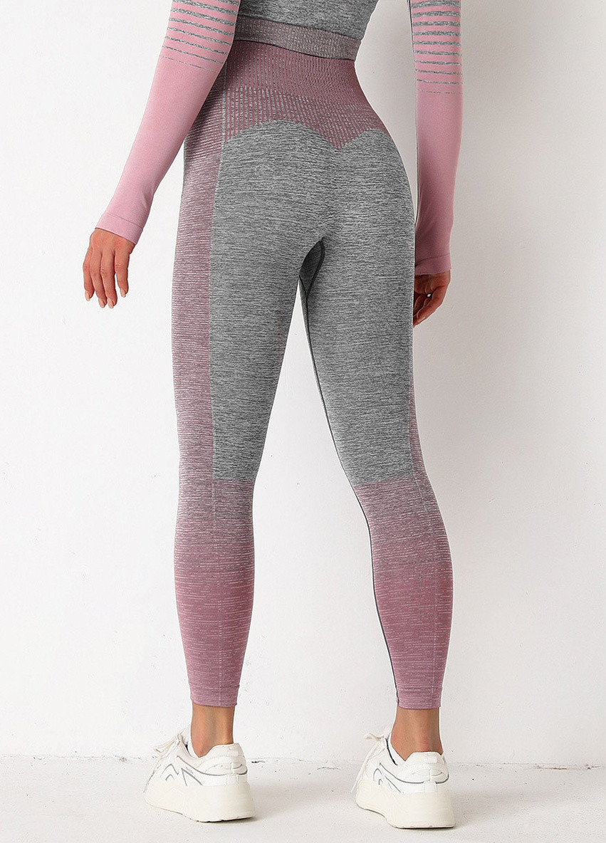 Легінси жіночі спортивні 9654 M сірі з рожевим Fashion (259015348)