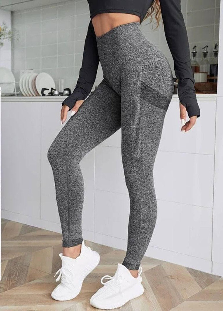 Комбинированные демисезонные леггинсы женские спортивные 6197 s серые Fashion