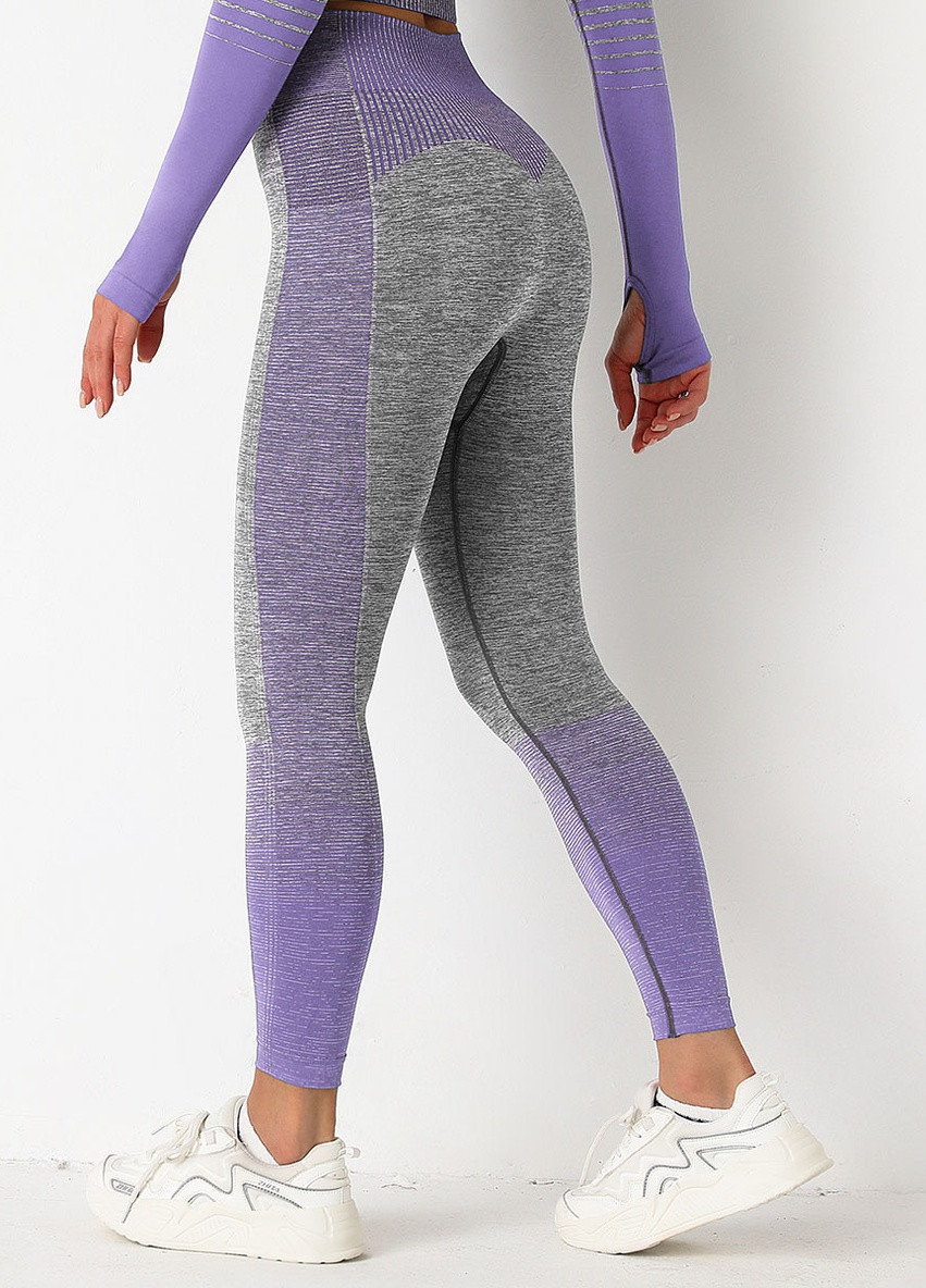 Легінси жіночі спортивні 9661 L сірі з фіолетовим Fashion (259015250)