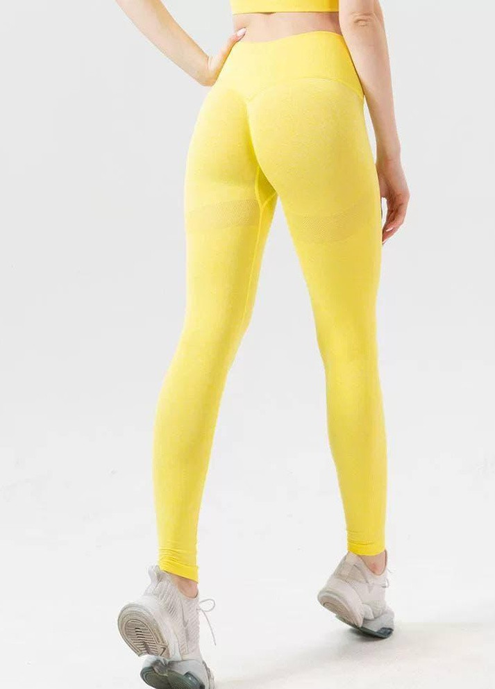 Комбинированные демисезонные леггинсы женские спортивные 6183 l жёлтые Fashion