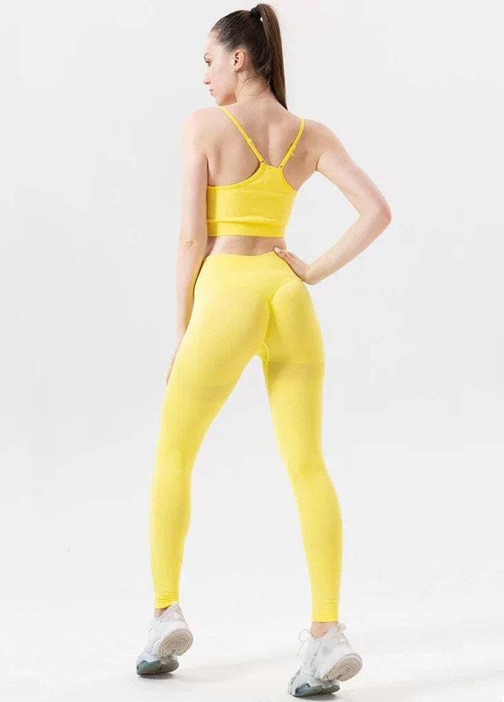 Комбинированные демисезонные леггинсы женские спортивные 6183 l жёлтые Fashion