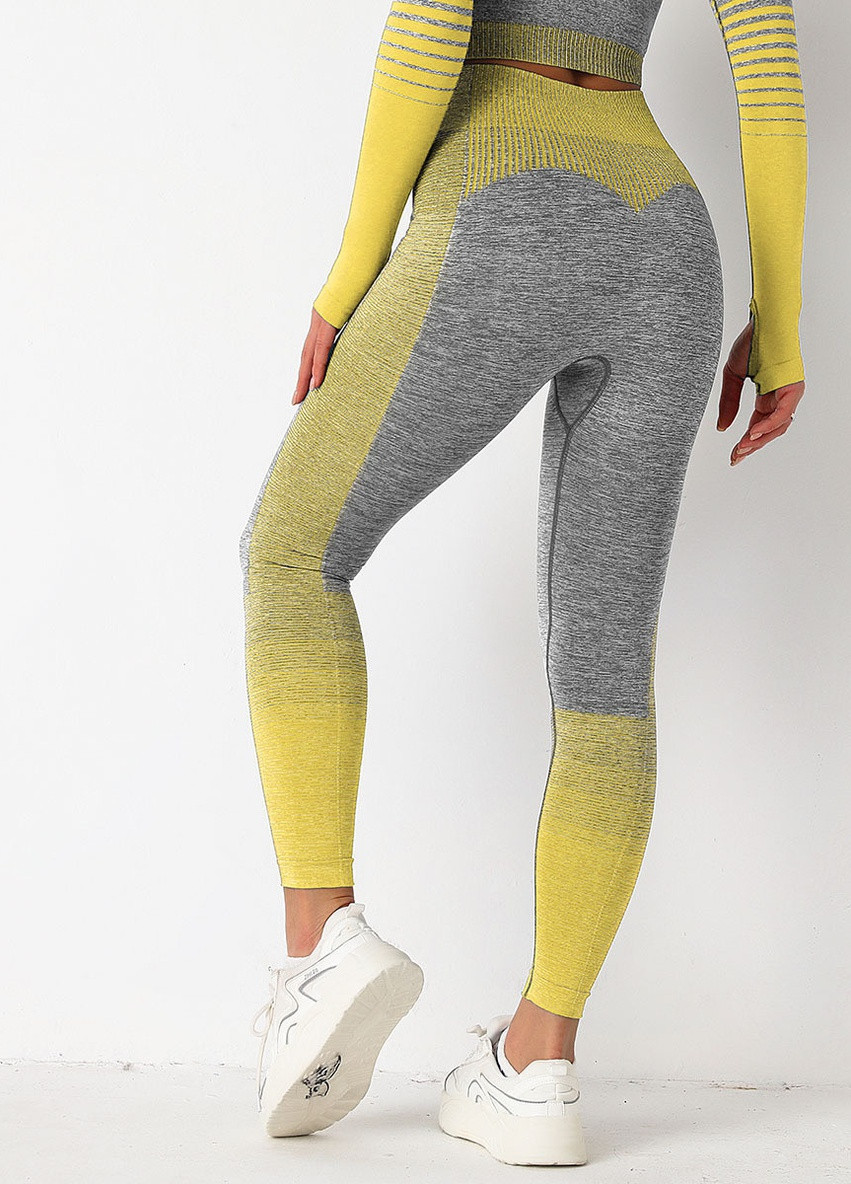Легінси жіночі спортивні 9650 S сірі з жовтим Fashion (259015193)