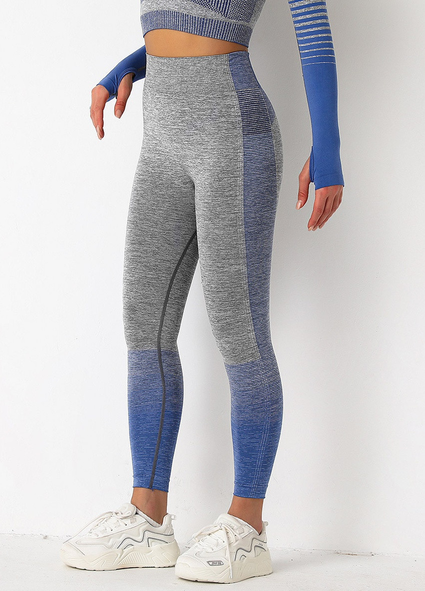 Легінси жіночі спортивні 9645 M сірі із синім Fashion (259015079)