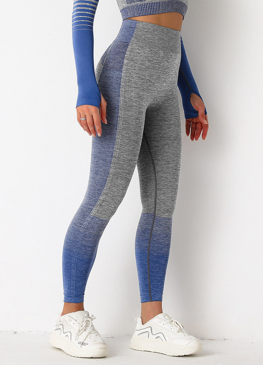Легінси жіночі спортивні 9645 M сірі із синім Fashion (259015079)