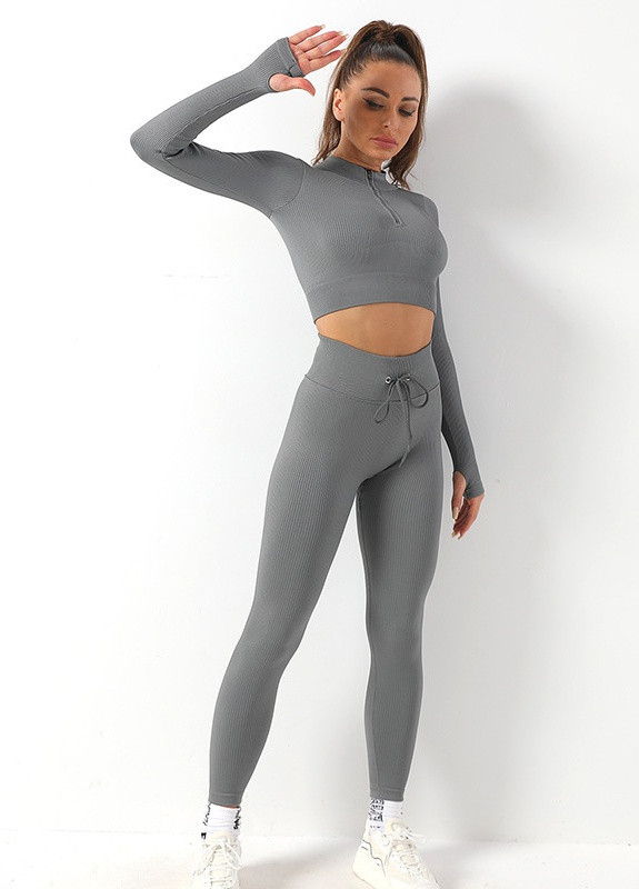 Комплект для фитнеса рашгард и леггинсы 8351 M серый Fashion (259015227)