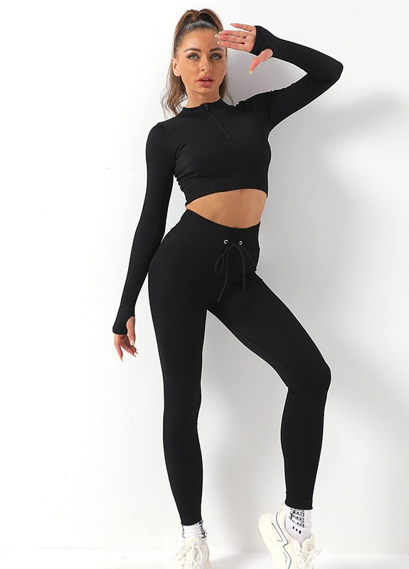 Комплект для фитнеса рашгард и леггинсы 8355 M черный Fashion (259015430)