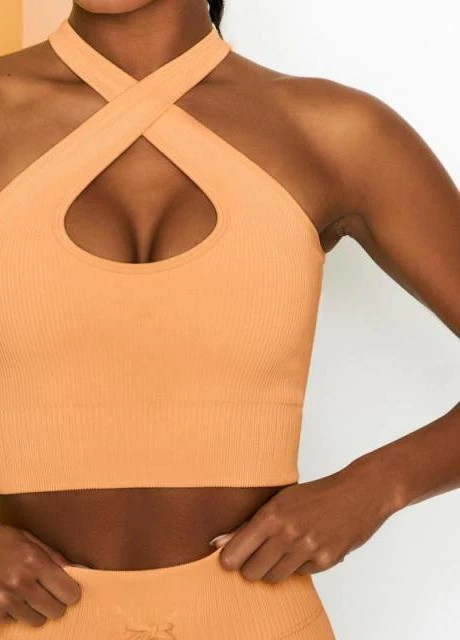 Комплект для фітнесу топ та велосипедки Рубчик 9638 M персиковий Fashion (259015241)