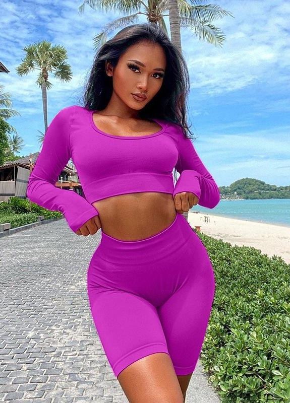 Комплект для фитнеса рашгард и велосипедки 8830 S фиолетовый Fashion (259015334)