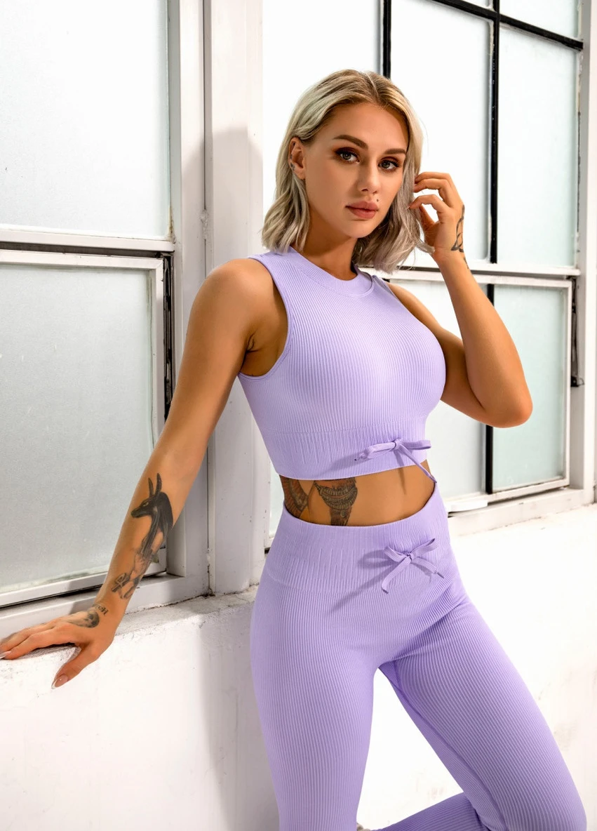 Комплект для фітнесу топ та легінси 8346 M ліловий Fashion (259015275)