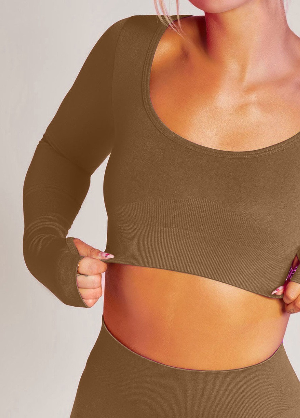 Комплект для фітнесу рашгард та велосипеда 8834 M коричневий Fashion (259014926)