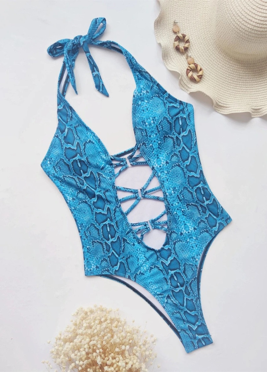 Комбинированный летний купальник женский цельный 6419 l синий Fashion