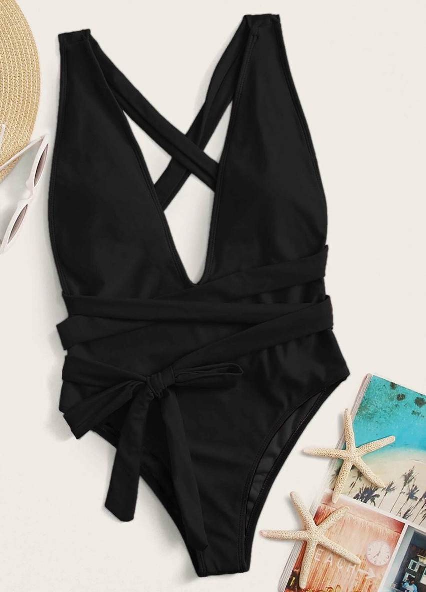 Комбинированный летний купальник женский цельный 7925 l черный Fashion