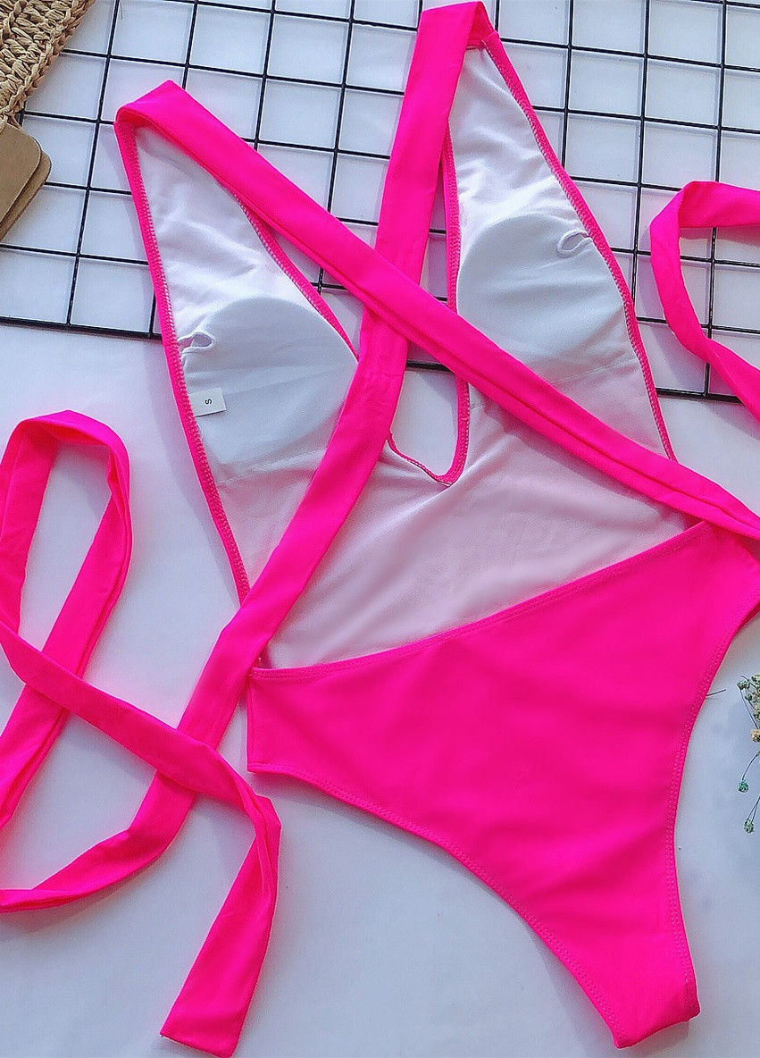 Комбинированный летний купальник женский цельный 7937 l ярко-розовый Fashion