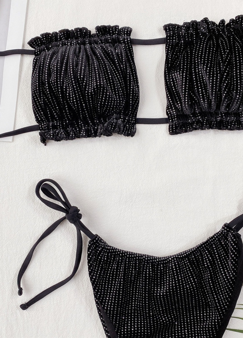 Комбинированный летний купальник женский раздельный 7710 l черный с серебристым Fashion