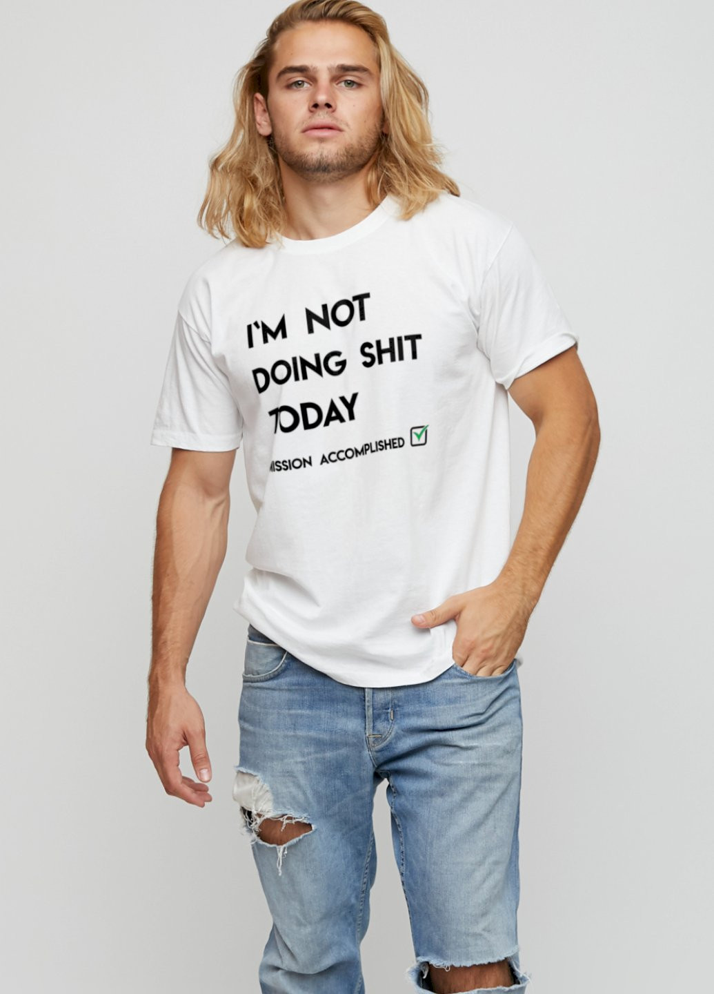 Біла футболка чоловіча біла "i`m not doing shit today" YAPPI