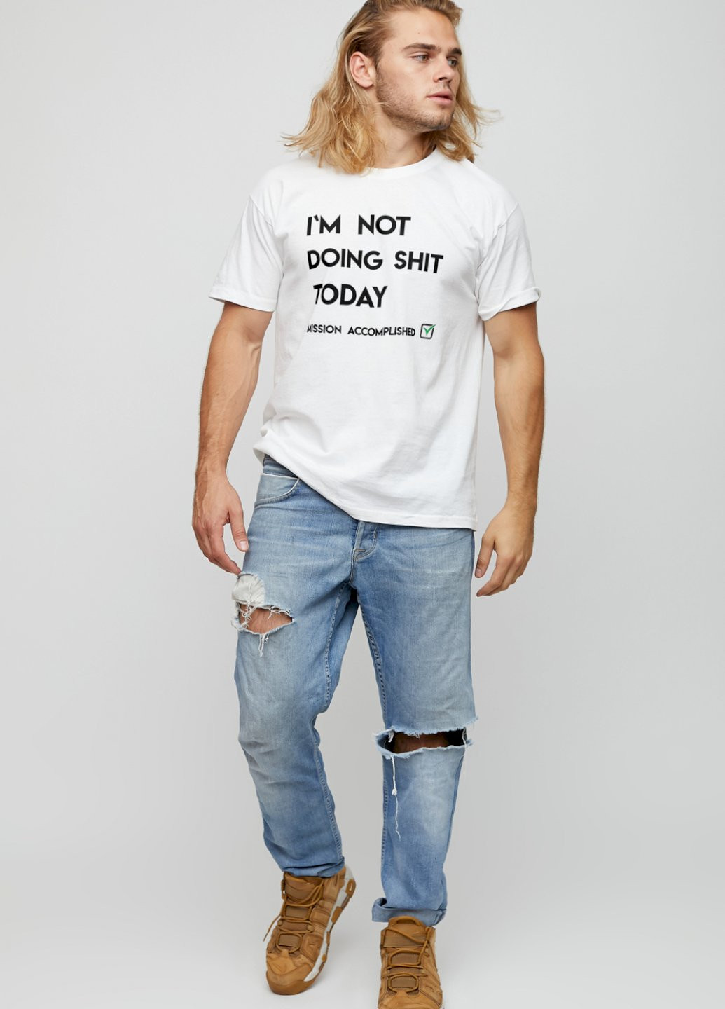 Біла футболка чоловіча біла "i`m not doing shit today" YAPPI