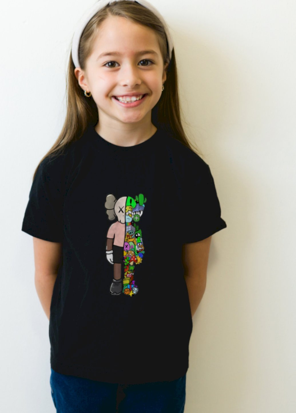 Чорна демісезонна футболка дитяча чорна "kaws" YAPPI