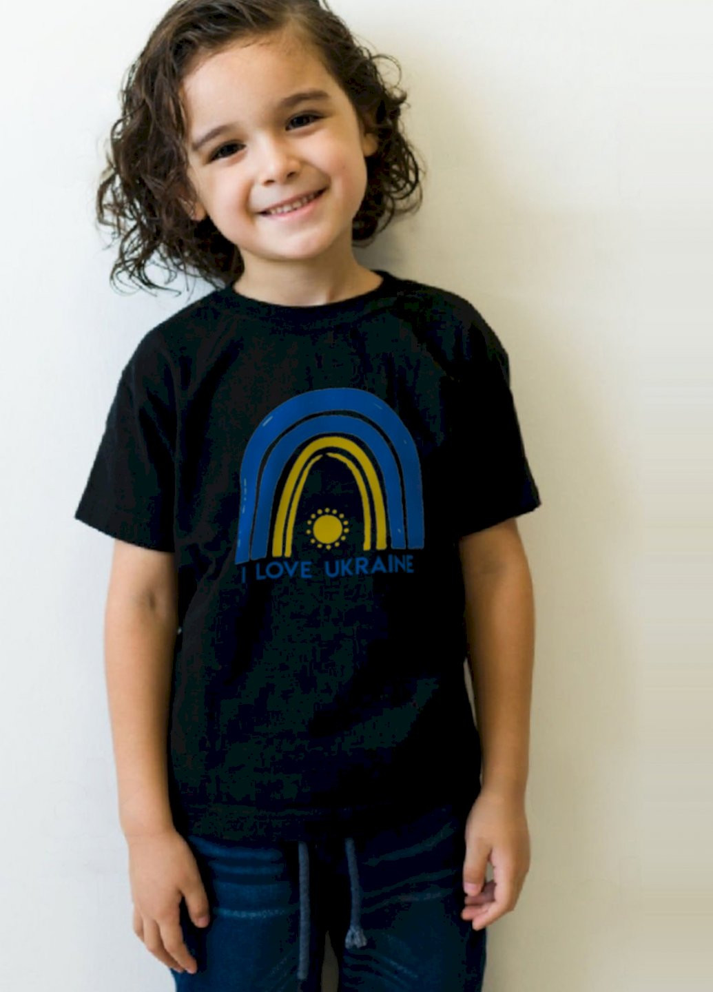 Чорна демісезонна футболка дитяча чорна патріотична "i love ukraine" YAPPI