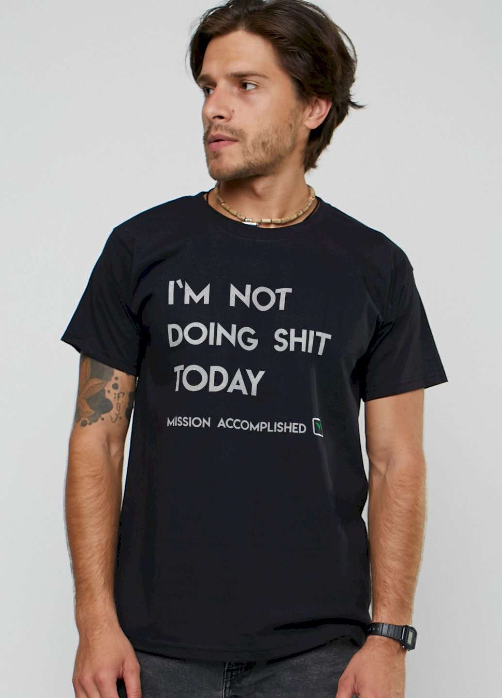 Чорна футболка чоловіча чорна "i`m not doing shit today" YAPPI
