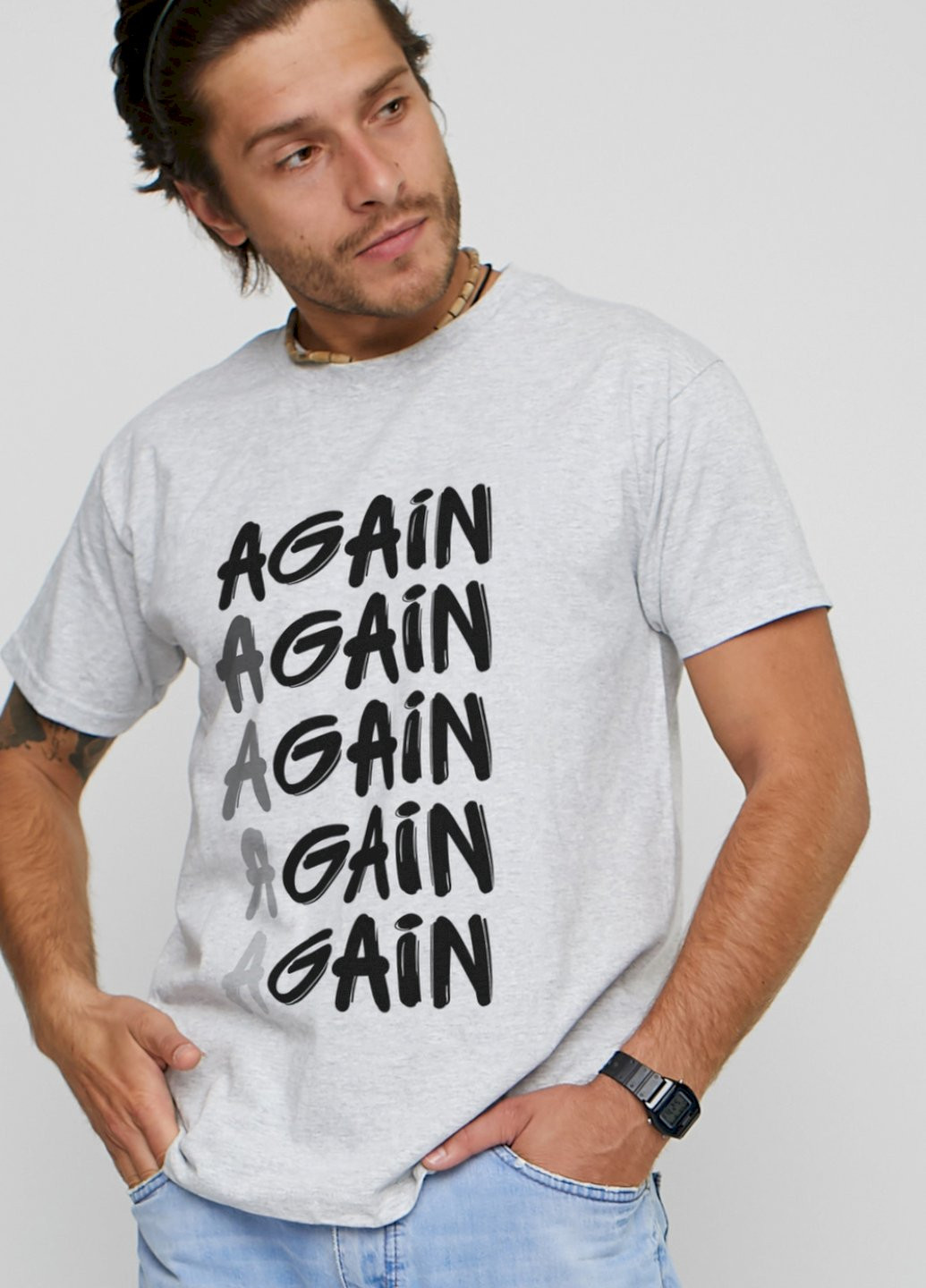 Серая футболка мужская серая "again - gain" YAPPI