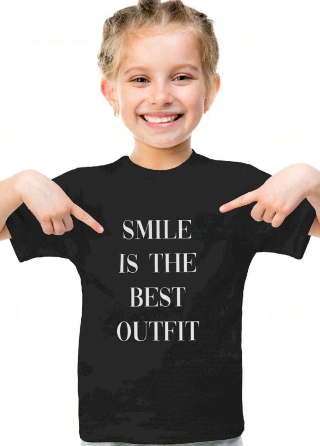 Черная демисезонная футболка детская черная "smile is the best outfit" YAPPI