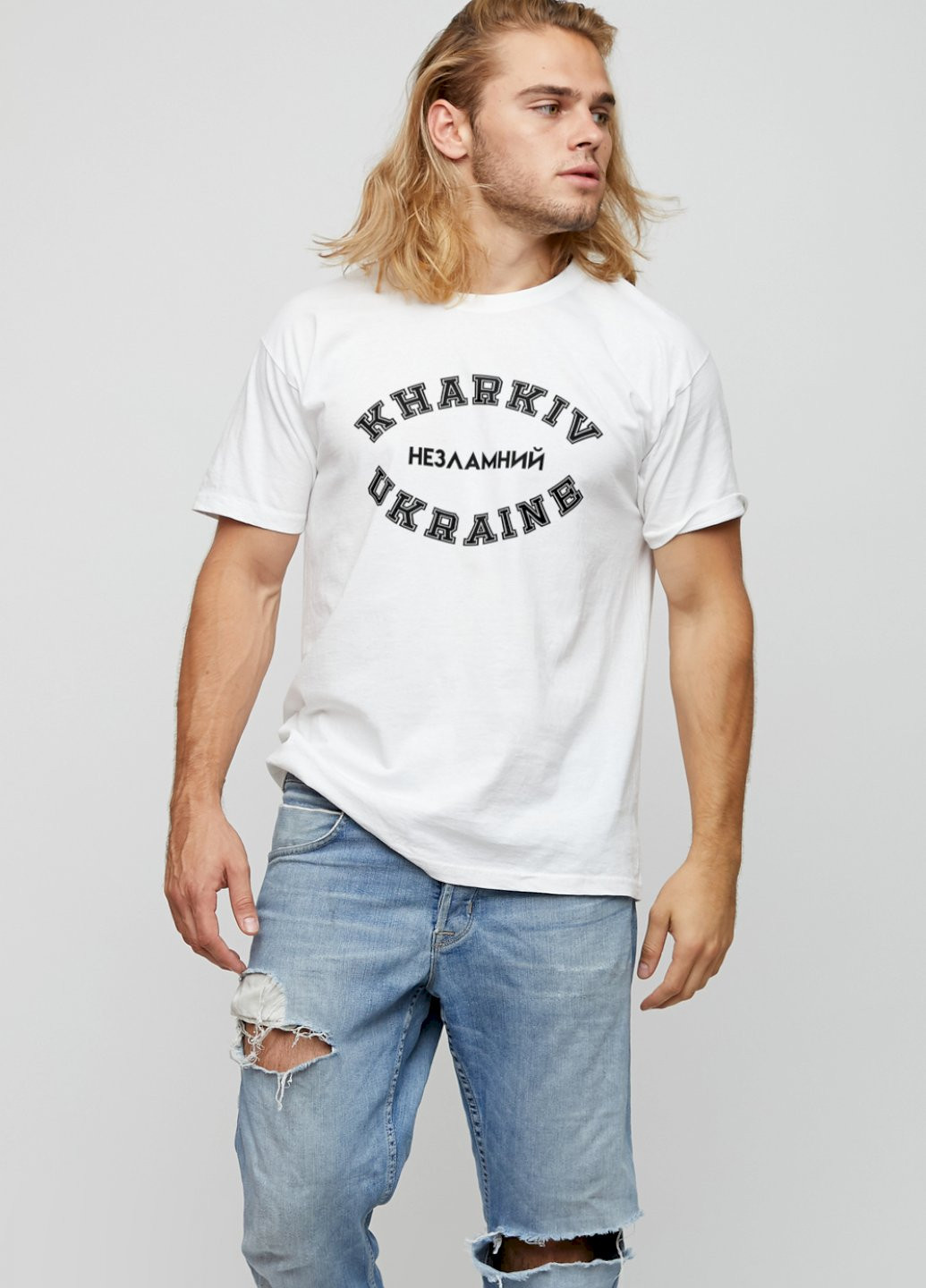 Біла футболка чоловіча біла "kharkiv - незламний" YAPPI