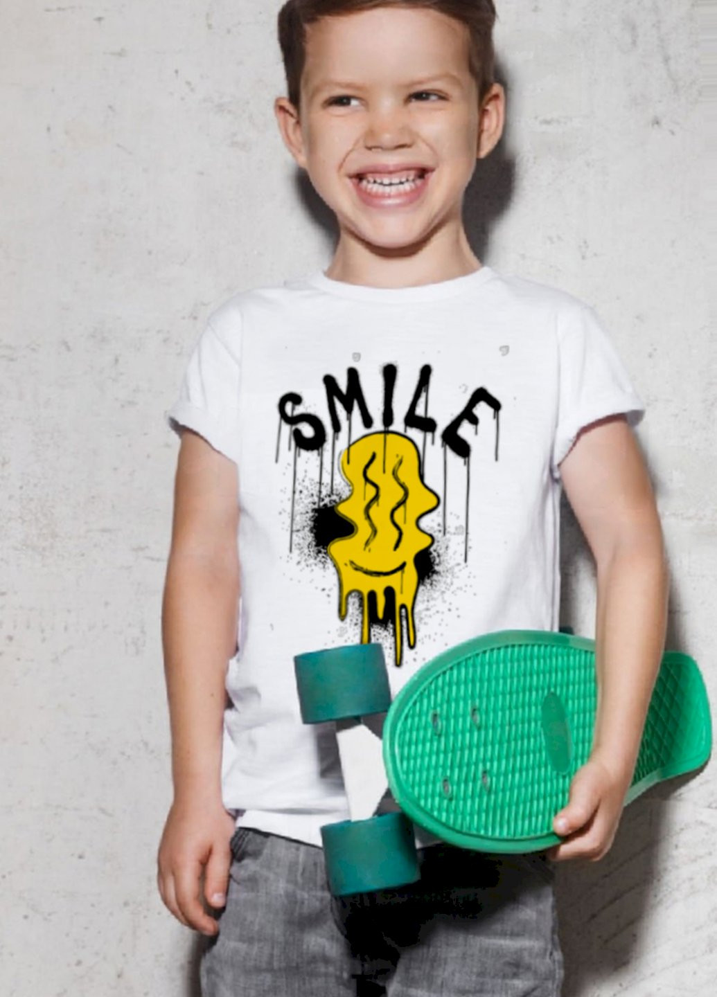 Белая демисезонная футболка детская белая "smile" YAPPI