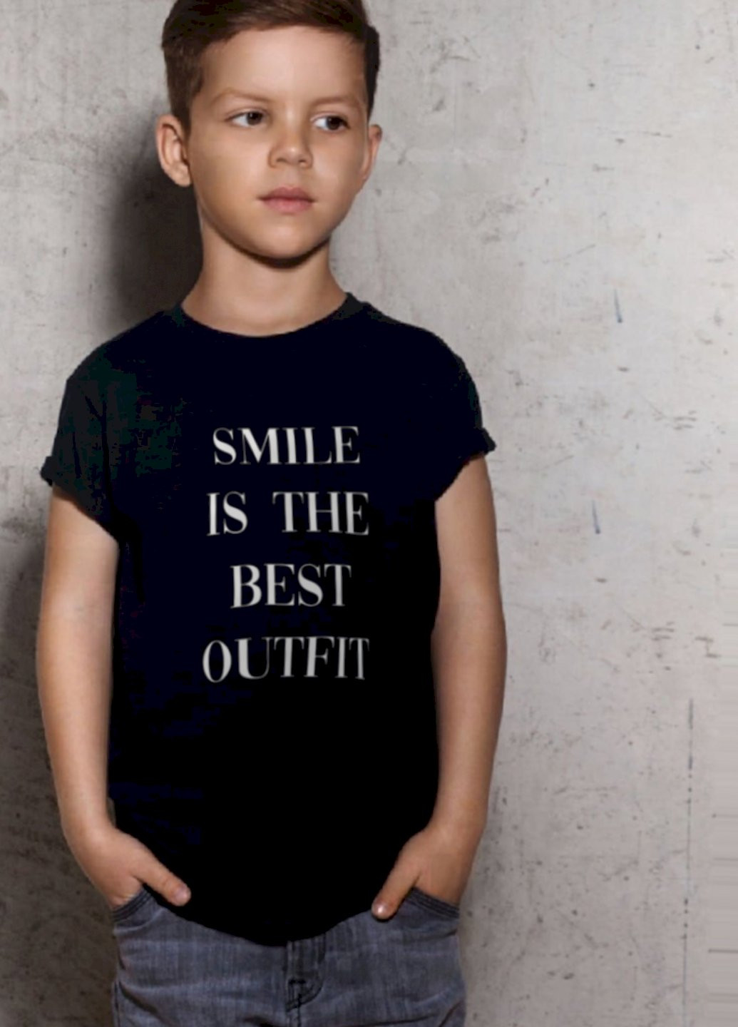 Черная демисезонная футболка детская черная "посмішка - найкраще вбрання" YAPPI