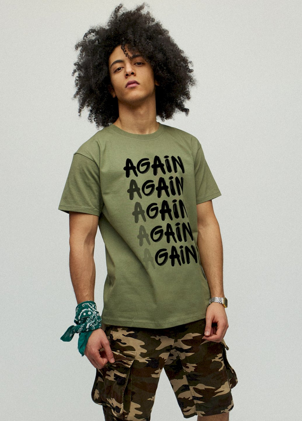 Хакі (оливкова) футболка чоловіча хакі зелений "again - gain" YAPPI