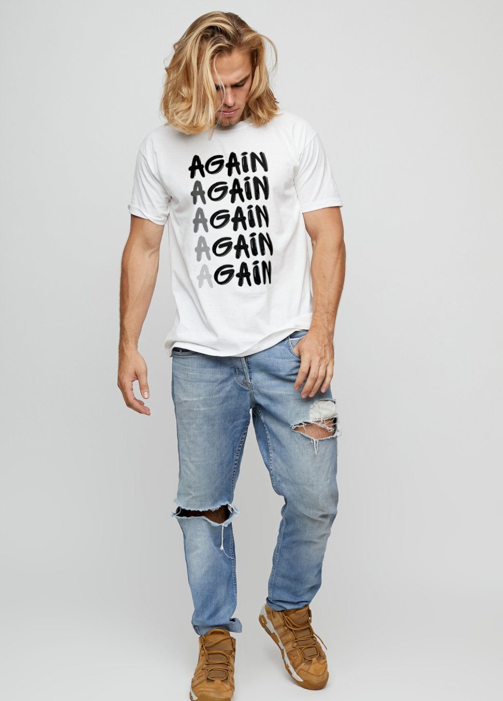 Біла футболка чоловіча біла "again - gain" YAPPI