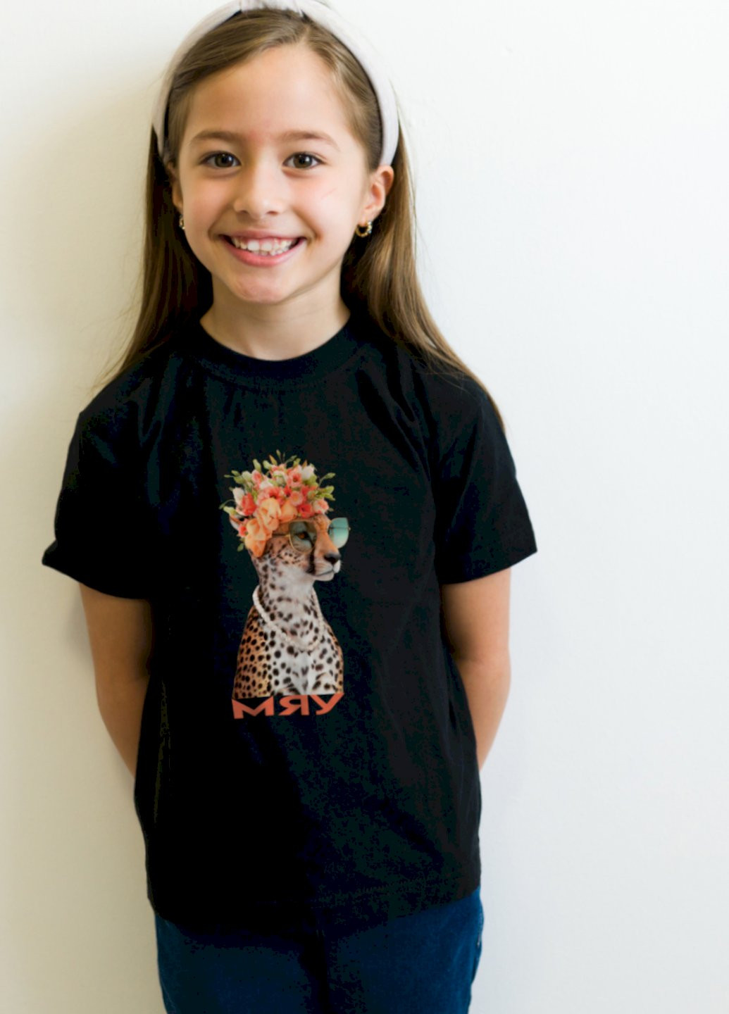 Чорна демісезонна футболка дитяча чорна "мяу" YAPPI