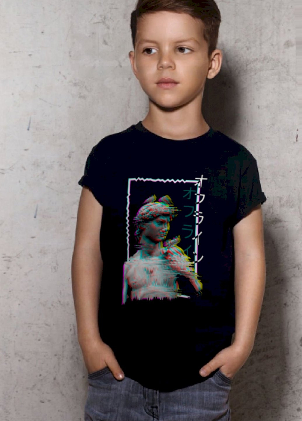 Черная демисезонная футболка детская черная "античність" YAPPI