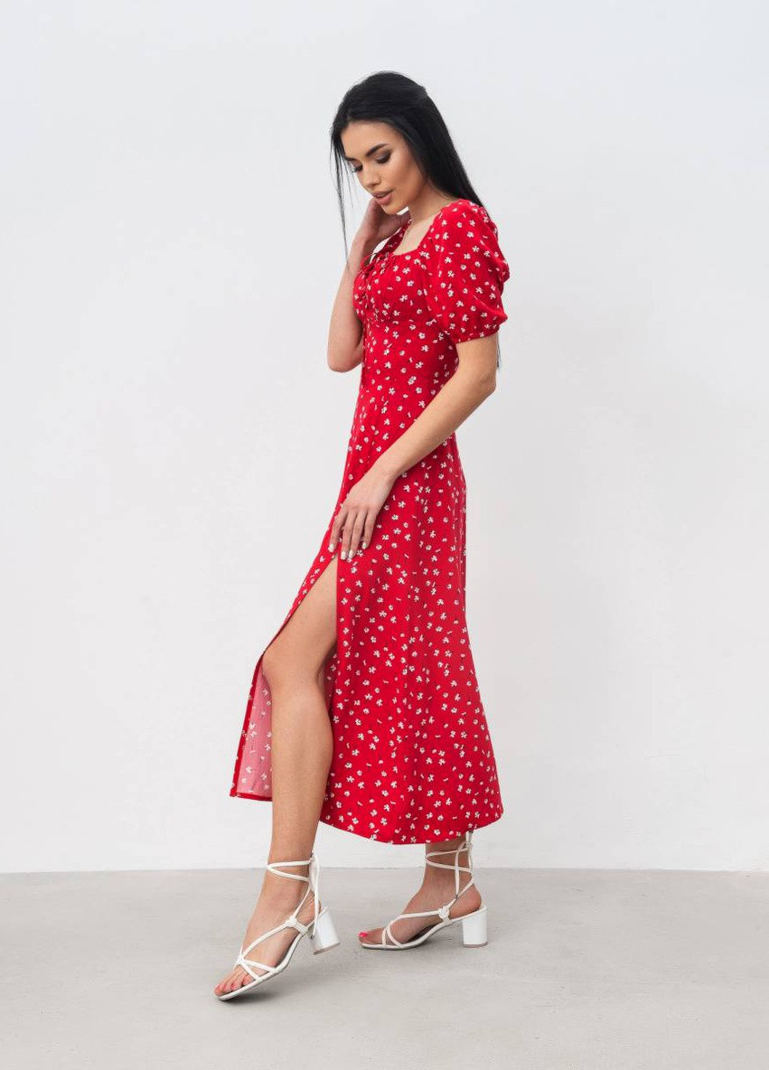 Червона повсякденний сукня romashka Ромашка з квітковим принтом