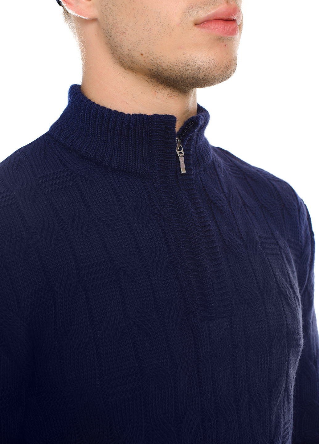 Темно-синій чоловічий светр з узором і коміром на на блискавці SVTR