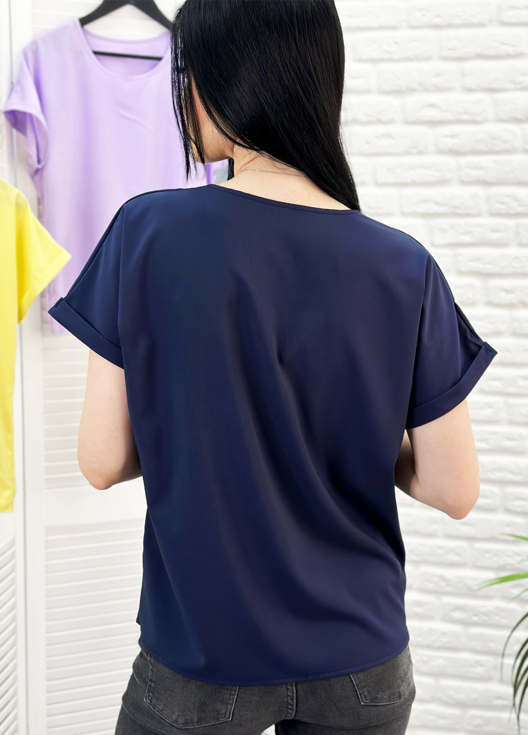 Темно-синя літня блузка футболка Fashion Girl Moment