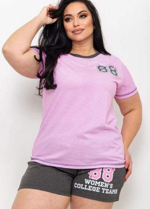 Розовая всесезон пижама женская трикотажная футболка + шорты Milana