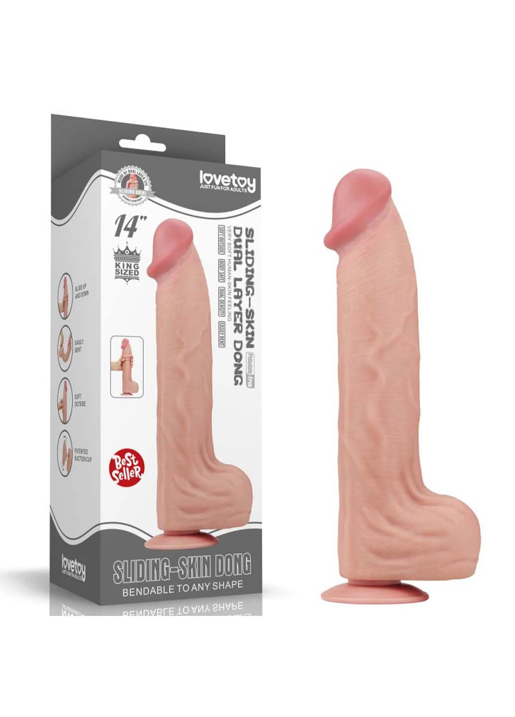 Фаллоимитатор со сьемной присоской King Sized Sliding Skin Dual Layer Dong 14.0 Lovetoy (259110283)