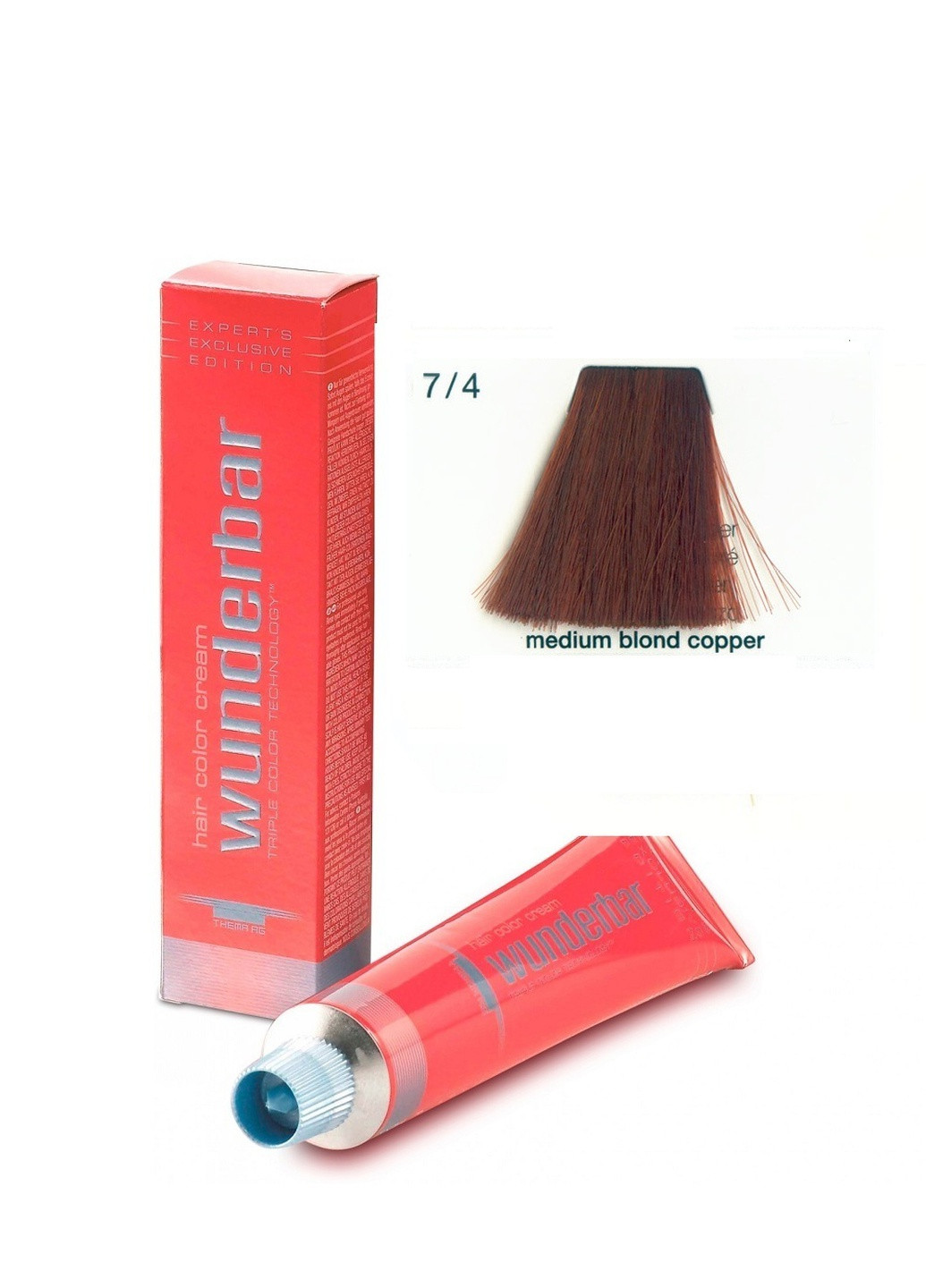 Фарба для волосся аміачна 7.4 medium blond copper 60 мл Wunderbar сolor сream (259115966)