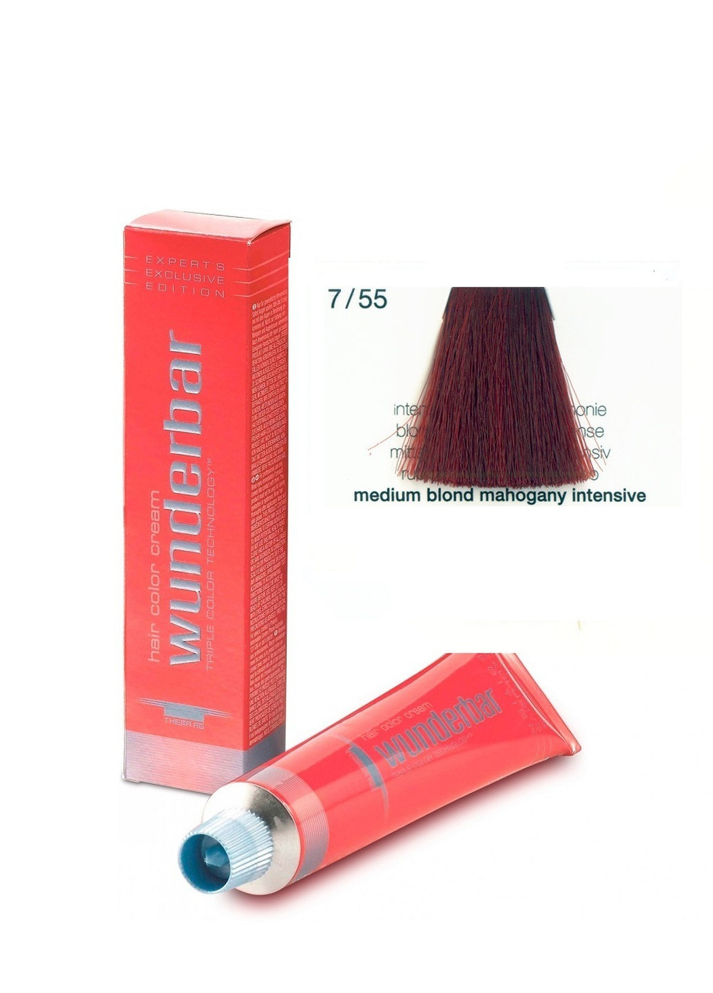Крем-краска для волос амиачная 7.55 medium blond mahogany intensive 60 мл Wunderbar сolor сream (259115923)