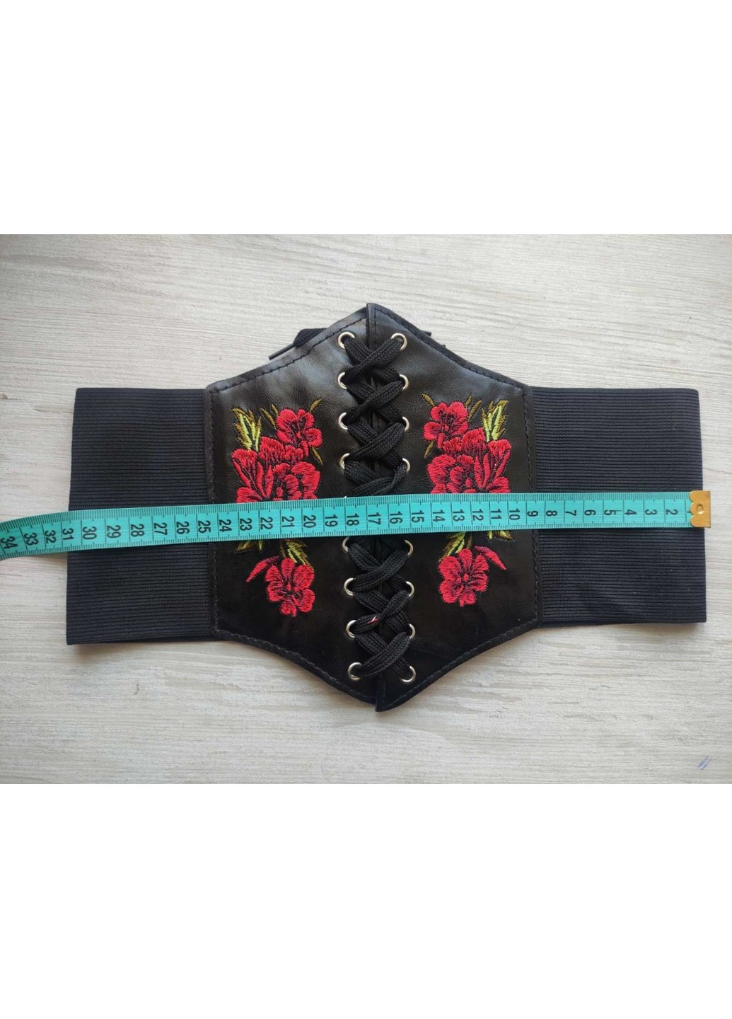 Жіночий широкий пояс корсет з вишивкою Троянди 62-82х12-19 см LeathART (259092983)