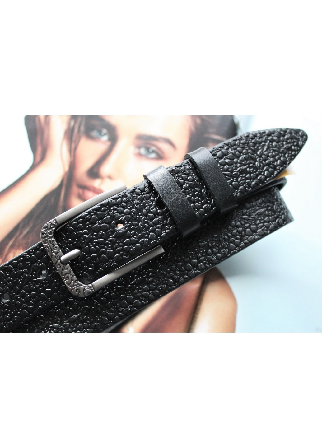 Кожаный женский ремень с цветочным узором 110х120х3,5 см LeathART (259092997)