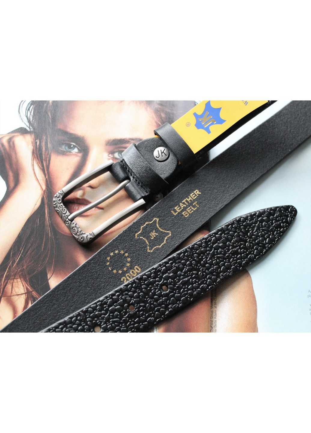 Кожаный женский ремень с цветочным узором 110х120х3,5 см LeathART (259092997)