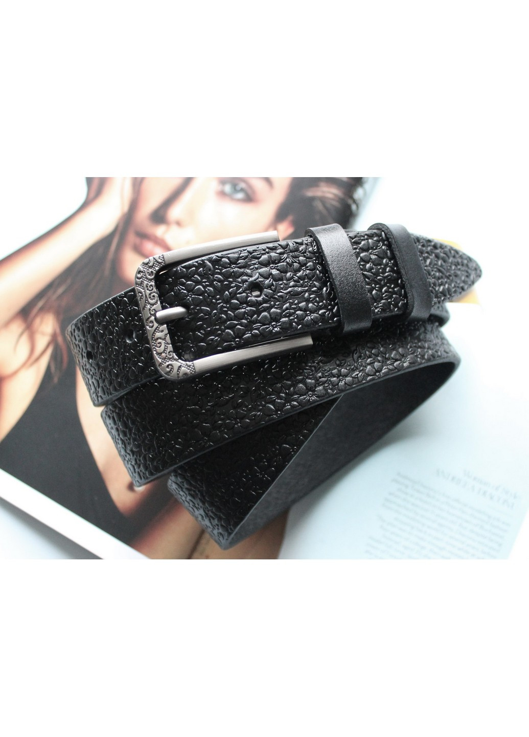 Кожаный женский ремень с цветочным узором 110х120х3,5 см LeathART (259092997)