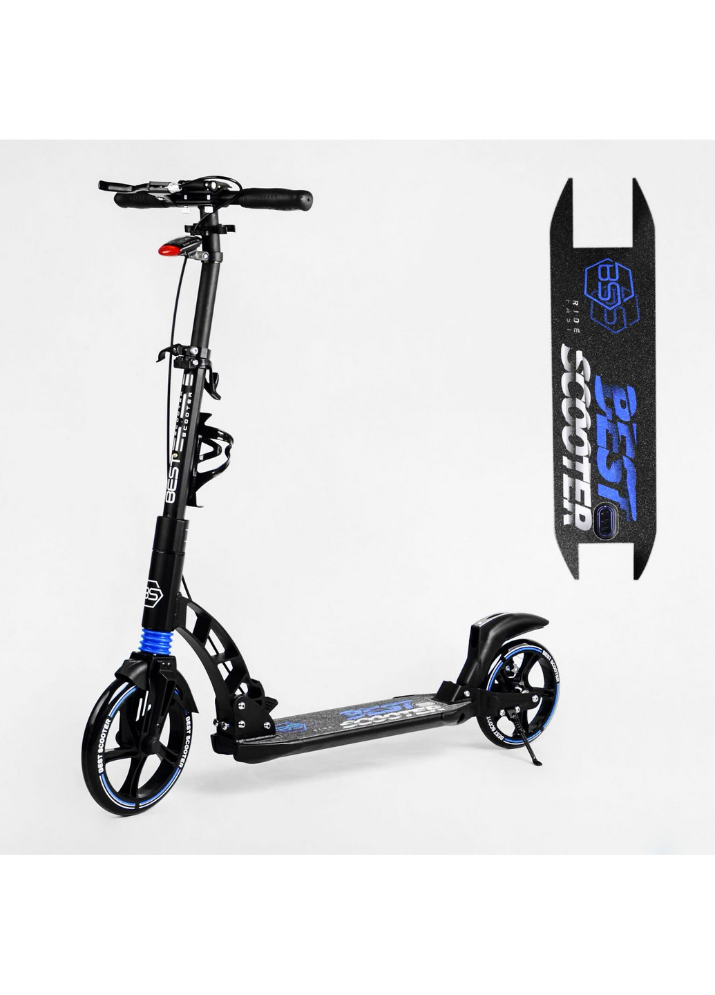 Двухколесный складной самокат, фонарик, 2 амортизатора, дисковый тормоз 49х14х93-103 см Best Scooter (259092872)