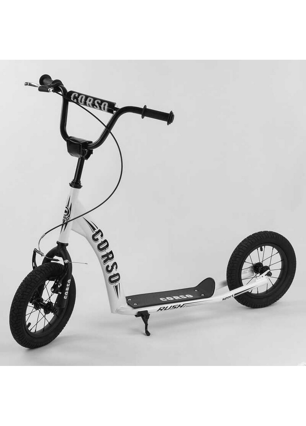 Самокат детский надувные колеса 12", ручной передний тормоз 40х15х83-95 см Corso (259092201)