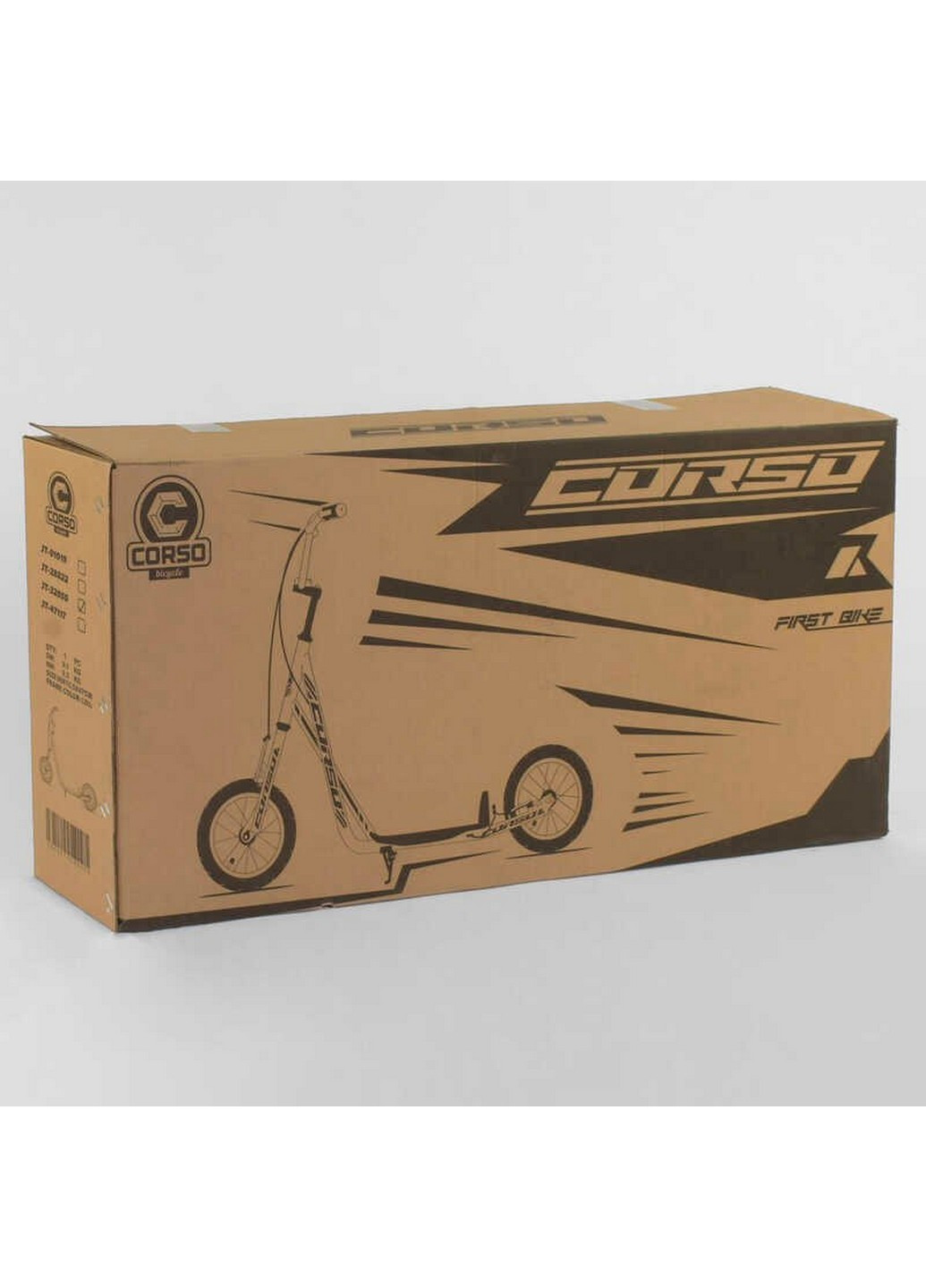 Самокат детский надувные колеса 12", ручной передний тормоз 40х15х83-95 см Corso (259091101)