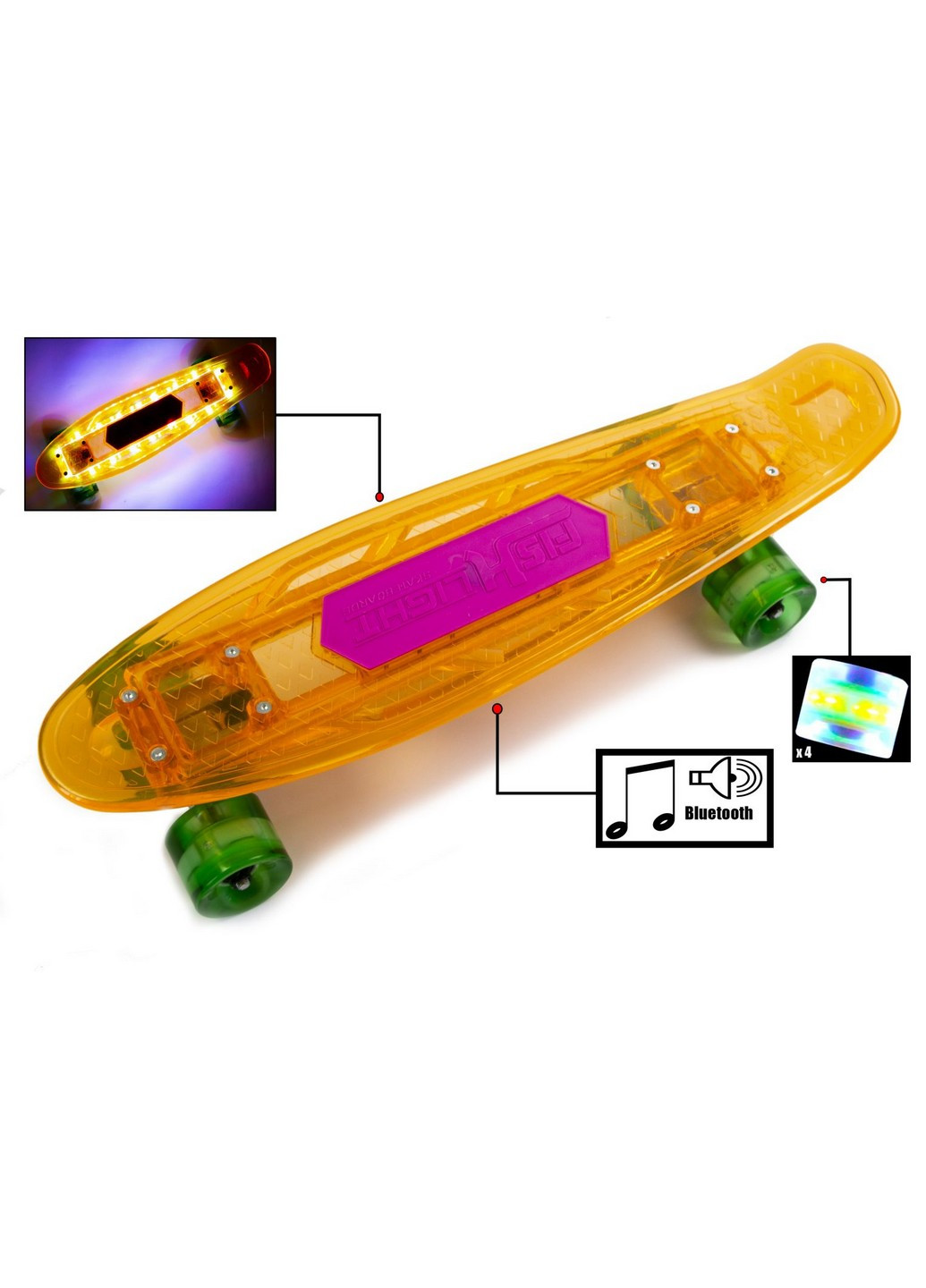 Пенні борд Orange, музичний і дека, що світиться, 57х15 см Fish (259093764)
