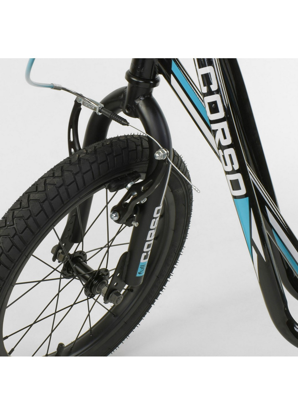 Самокат детский надувные колеса переднее 16", заднее 12", ручной передний тормоз 104х15,5х52 см Corso (259092178)