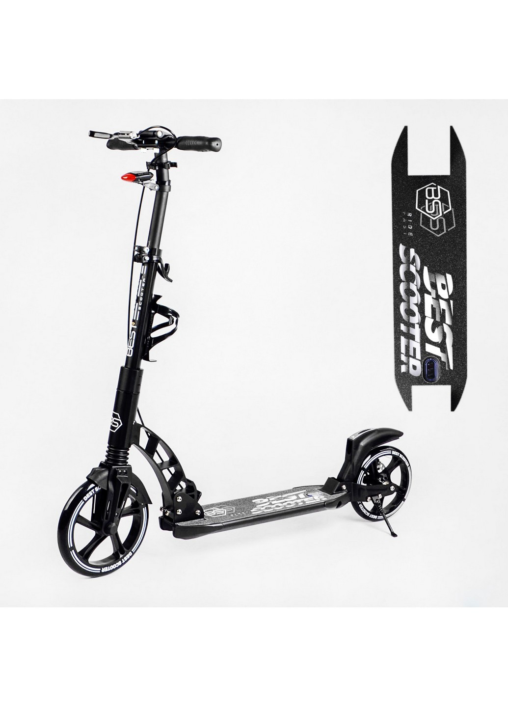 Двоколісний складаний самокат, ліхтарик, 2 амортизатори, дискове гальмо 49х14х93-103 см Best Scooter (259092883)