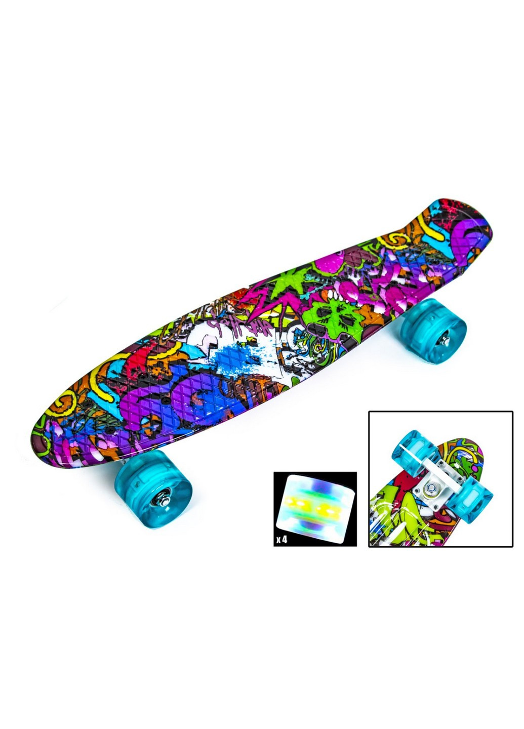 Скейт "Graffiti Violet" зі PU колесами, що світяться 55х12 см Penny Board (259093038)